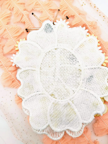White Hand Embroidered Floral Applique With Beads, Rhinestones,Bugle Beads